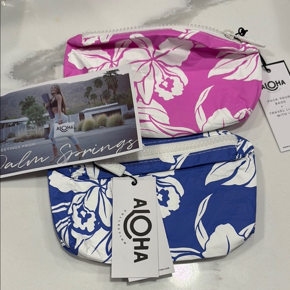 Aloha Collection Pink and Blue Floral Pouches - Picture 1 of 1